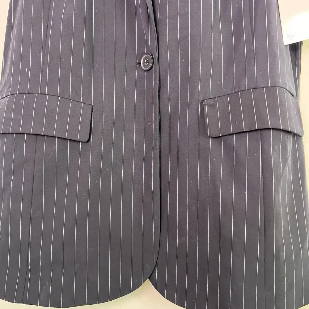 NWT Nordstrom Women's Sz M pinstripe vest one button V neck front welt pocket